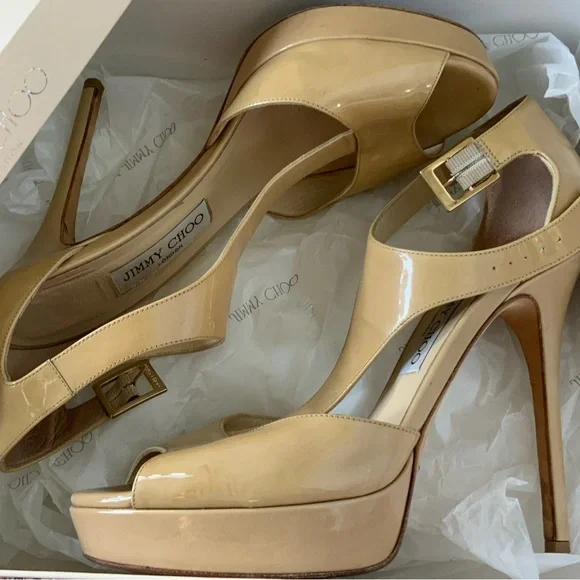 Jimmy Choo Totem nude patent leather buckle strap stiletto heels EU 39 with box! - Picture 12 of 13